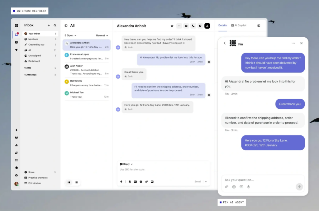chatbot Intercom pour le support client