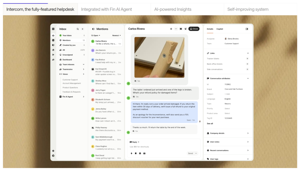 Outils CRM avec IA Intercom