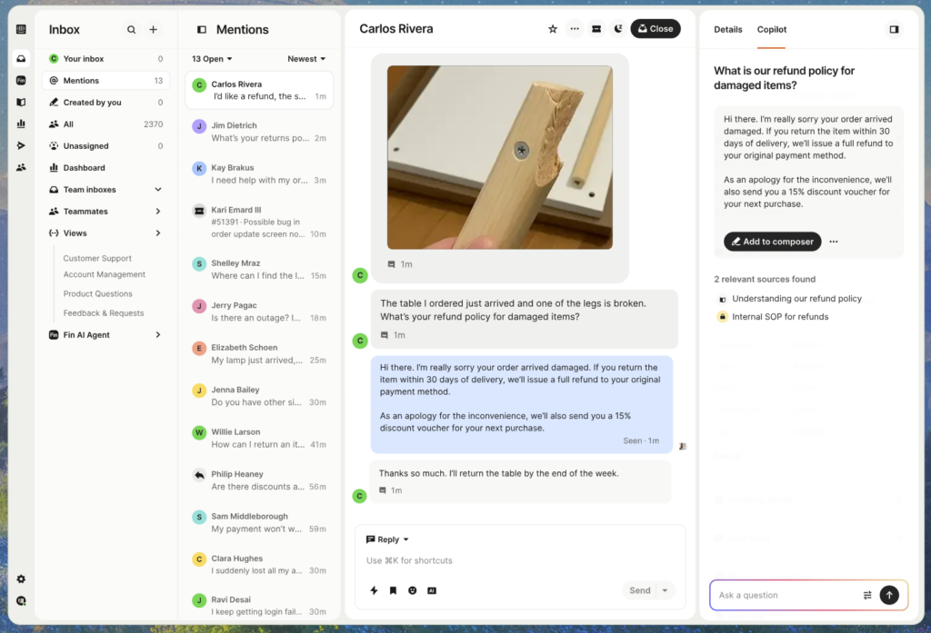 Intercom helpdesk de support client avec IA