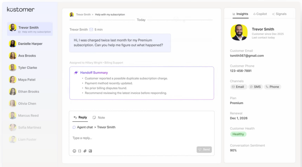logiciel de chat Kustomer