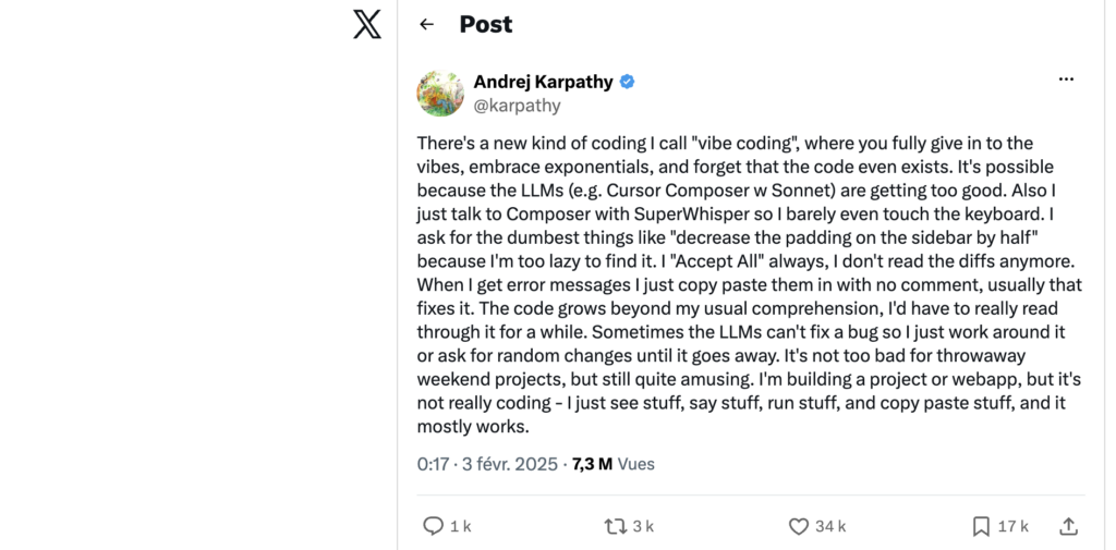 tweet vibe coding origine andrej karpathy