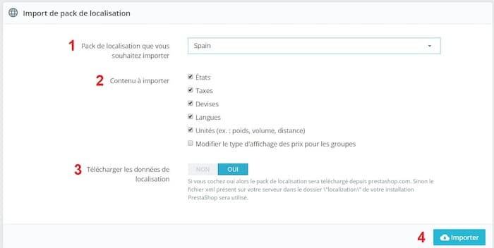 import localisation prestashop