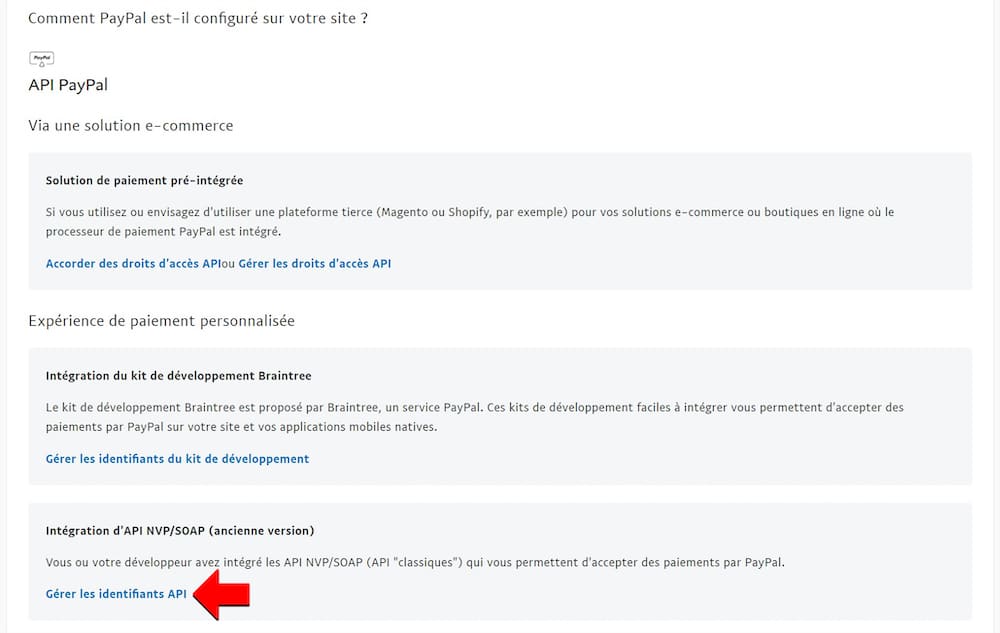 gérernles identifications API de Paypal sur WooCommerce