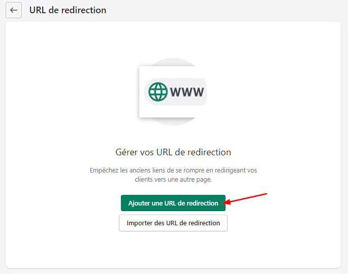Ajouter URL redirection sur Shopify