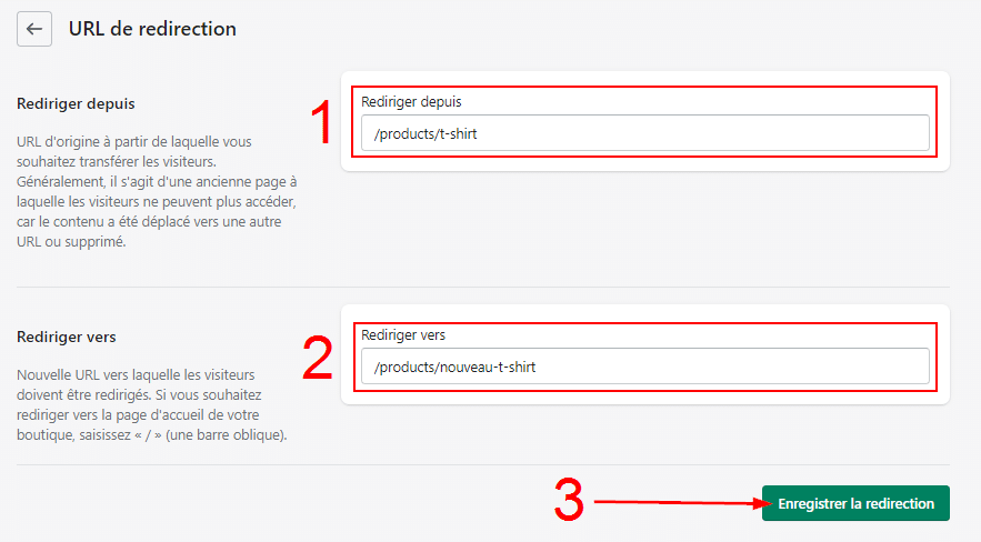 Configurer l'URL de redirection