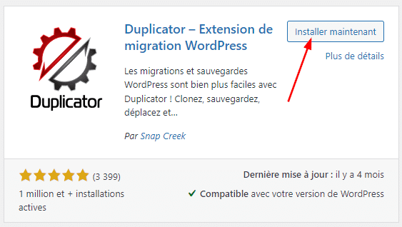 Installer plugin wordpress Duplicator